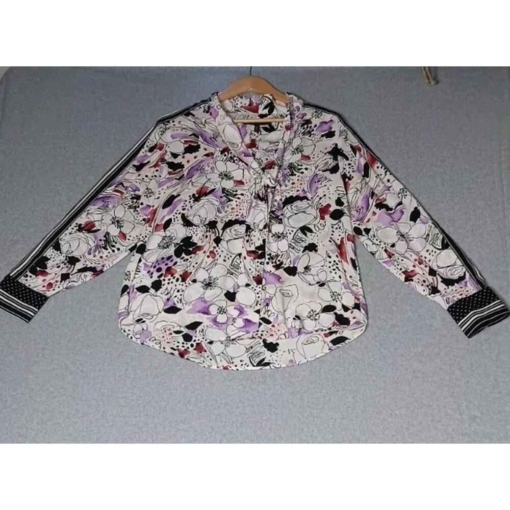 BCBG MAXAZRIA Long Sleeve Button Up Blouse Womens Size M Multicolor Floral...